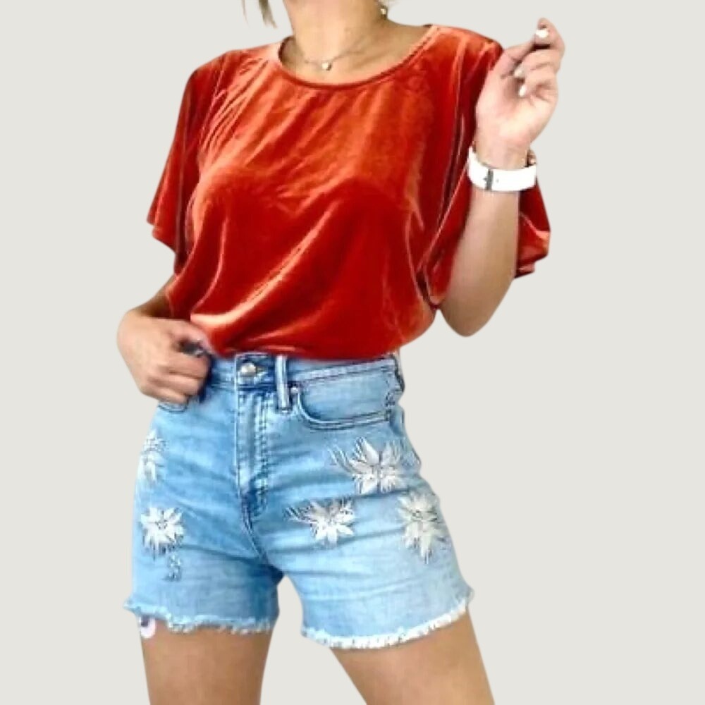 Madewell Womens Top S Rust Orange Velvet Butterfly Fall Boho Retro Indie